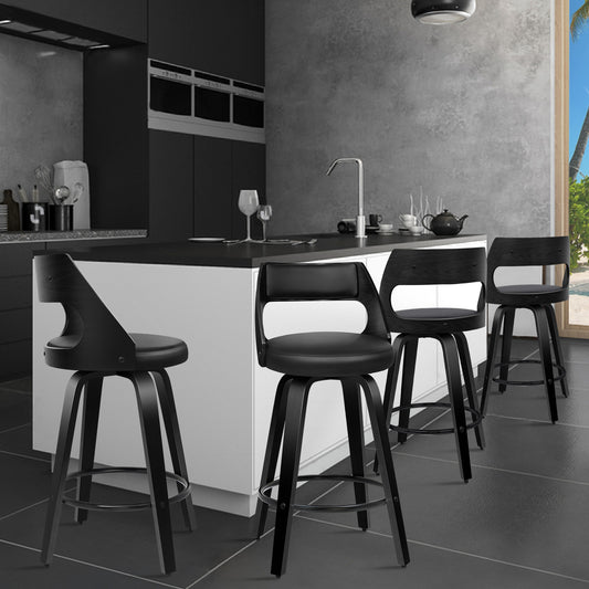 ALFORDSON 4x Swivel Bar Stools Eden Kitchen Wooden Dining Chair All Black