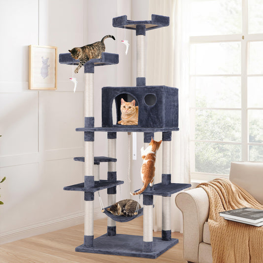 Cat Tree Scratching Post with Hammock Grey 184cm