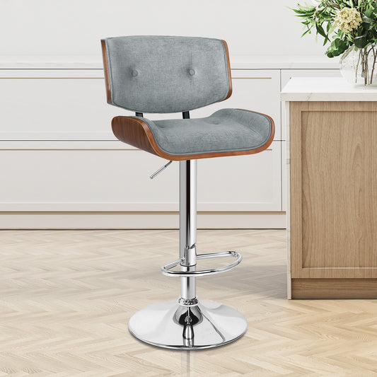 ALFORDSON Bar Stools, Wooden, 360° Swivel Linen Fabric, Grey
