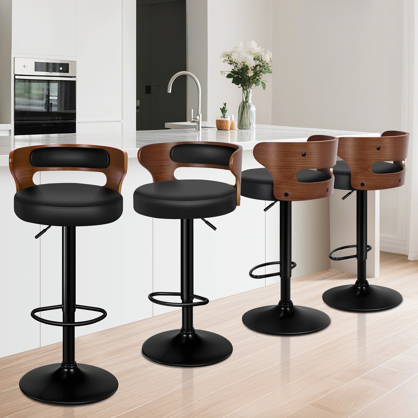 ALFORDSON 4x Bar Stool Kitchen Swivel Chair Wooden Leather Gas Lift Ramiro