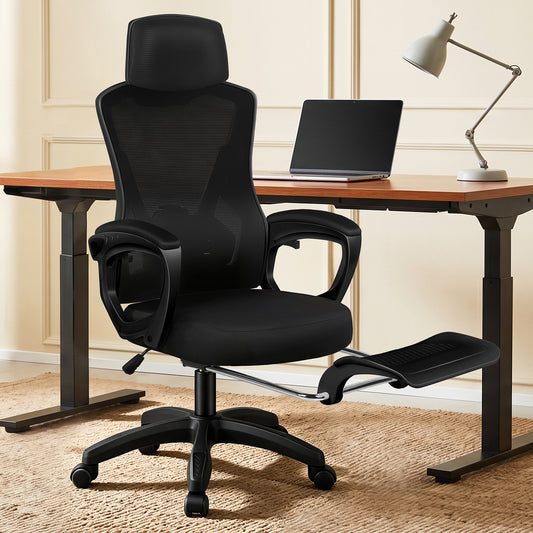 ELFORDSON Mesh Office Chair Racing Executive Fabric Seat Recliner All Black