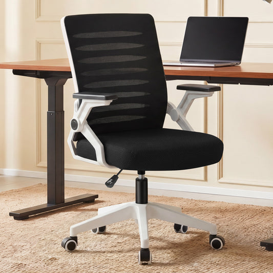 ELFORDSON Mesh Office Chair Executive Computer Seat Work Black and White