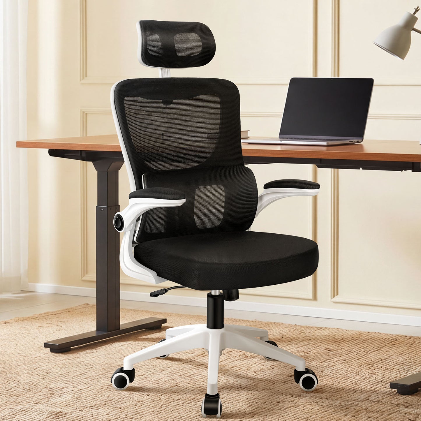 ELFORDSON Mesh Office Chair Executive Computer Fabric Tilt Black and White