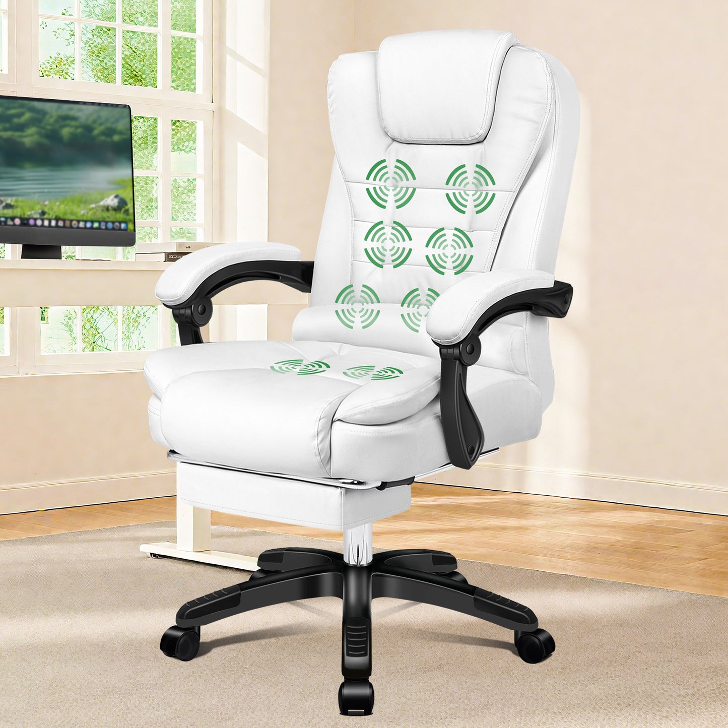 ELFORDSON Office Chair with 8-Point Massage and Heat Function, White Elfordson ELFORDSON Office Chair with 8-Point Massage and Heat Function, White Elfordson