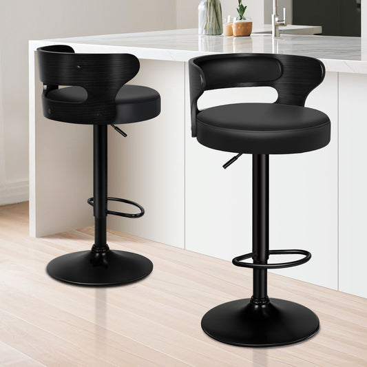 ALFORDSON 2x Bar Stool Kitchen Swivel Chair Wooden Leather Ramiro All Black