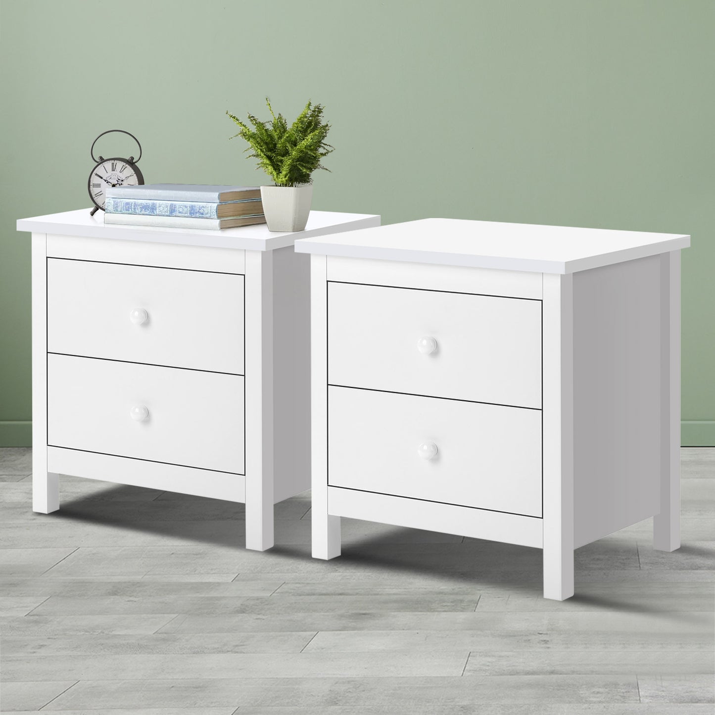 ELFORDSON Bedside Table 2 Drawer Wooden Storage Cabinet Bedroom Living Room Home