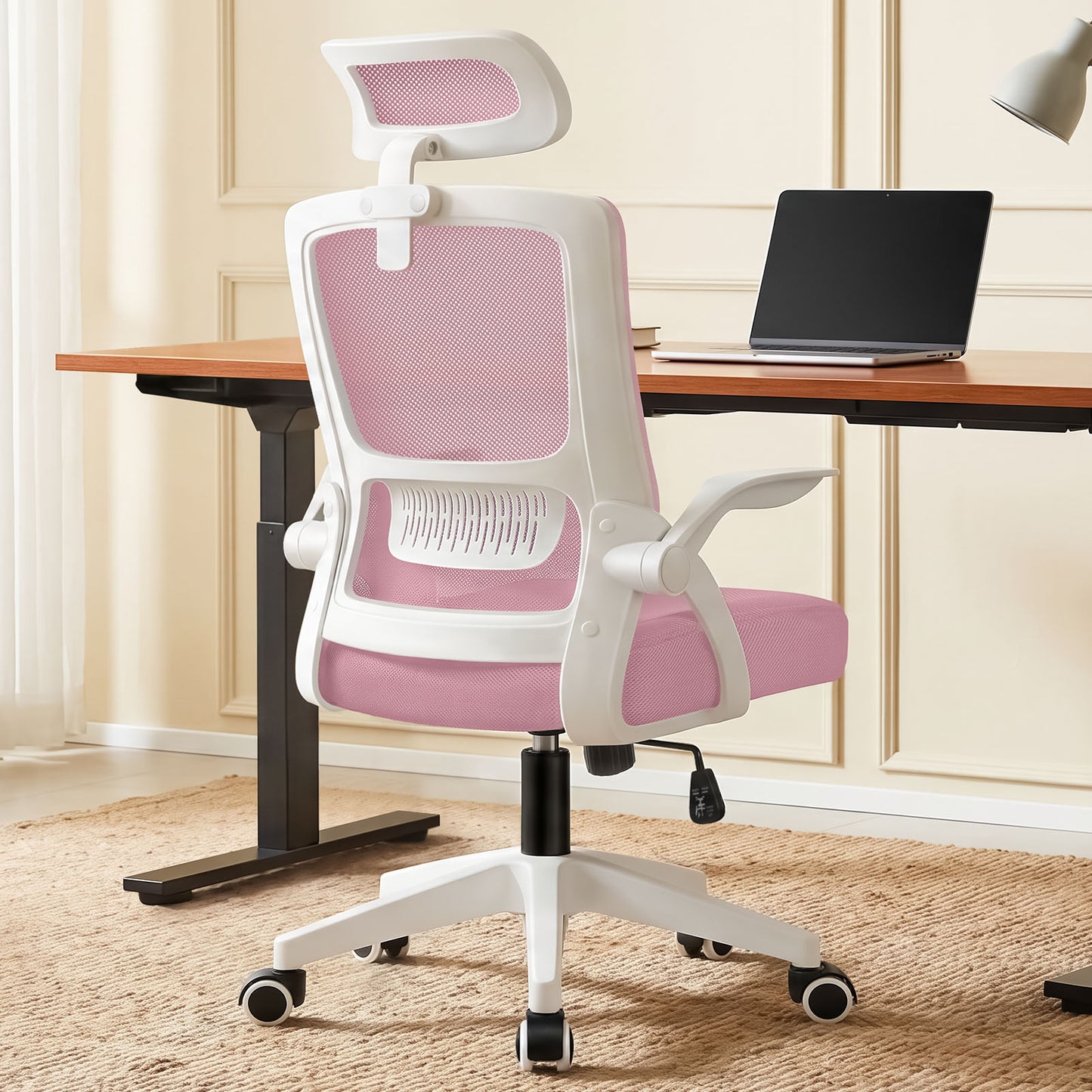 ELFORDSON Mesh Office Chair Executive Fabric Seat Tilt Computer Pink