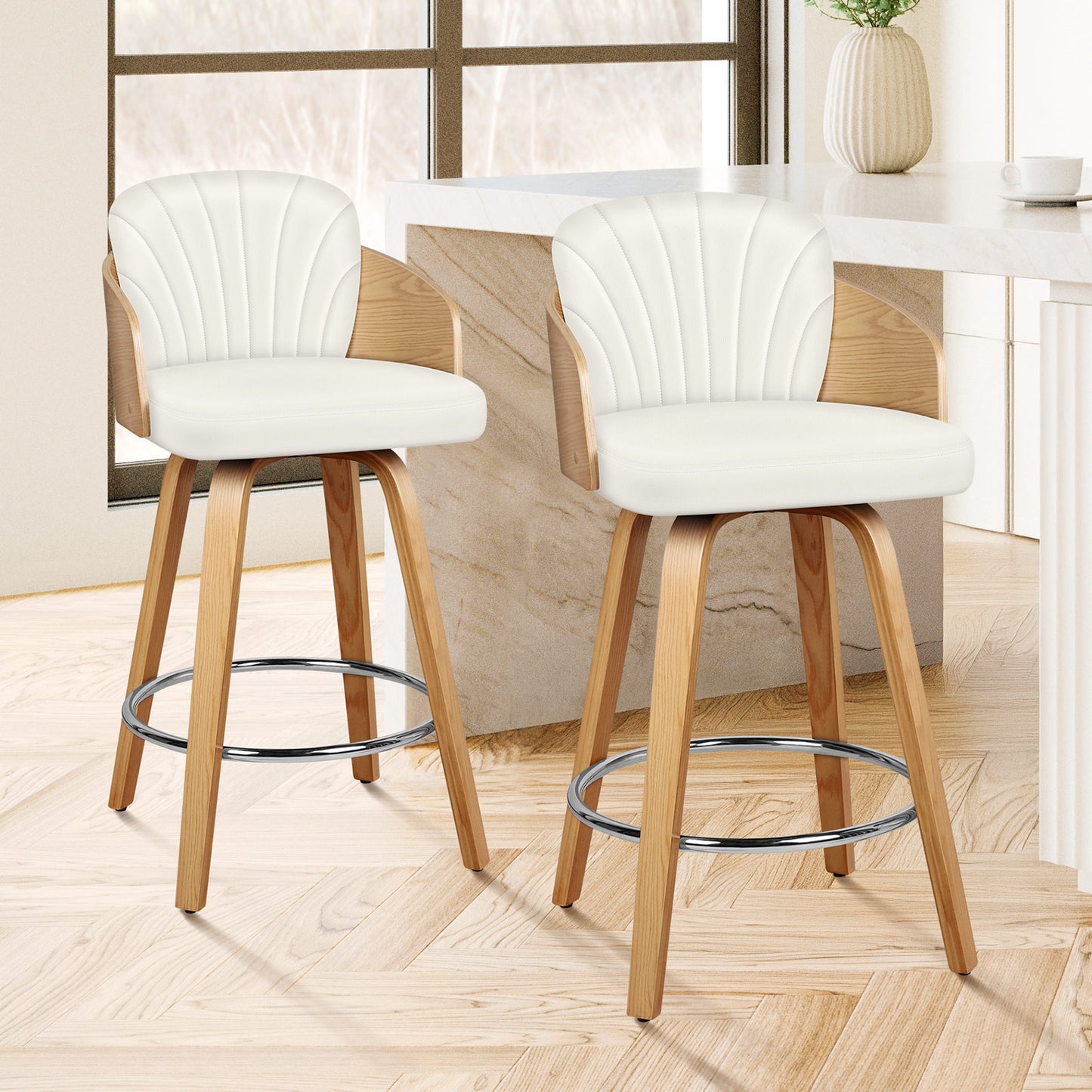 ALFORDSON 2x Swivel Bar Stools Alice Kitchen Wooden Dining Chair White