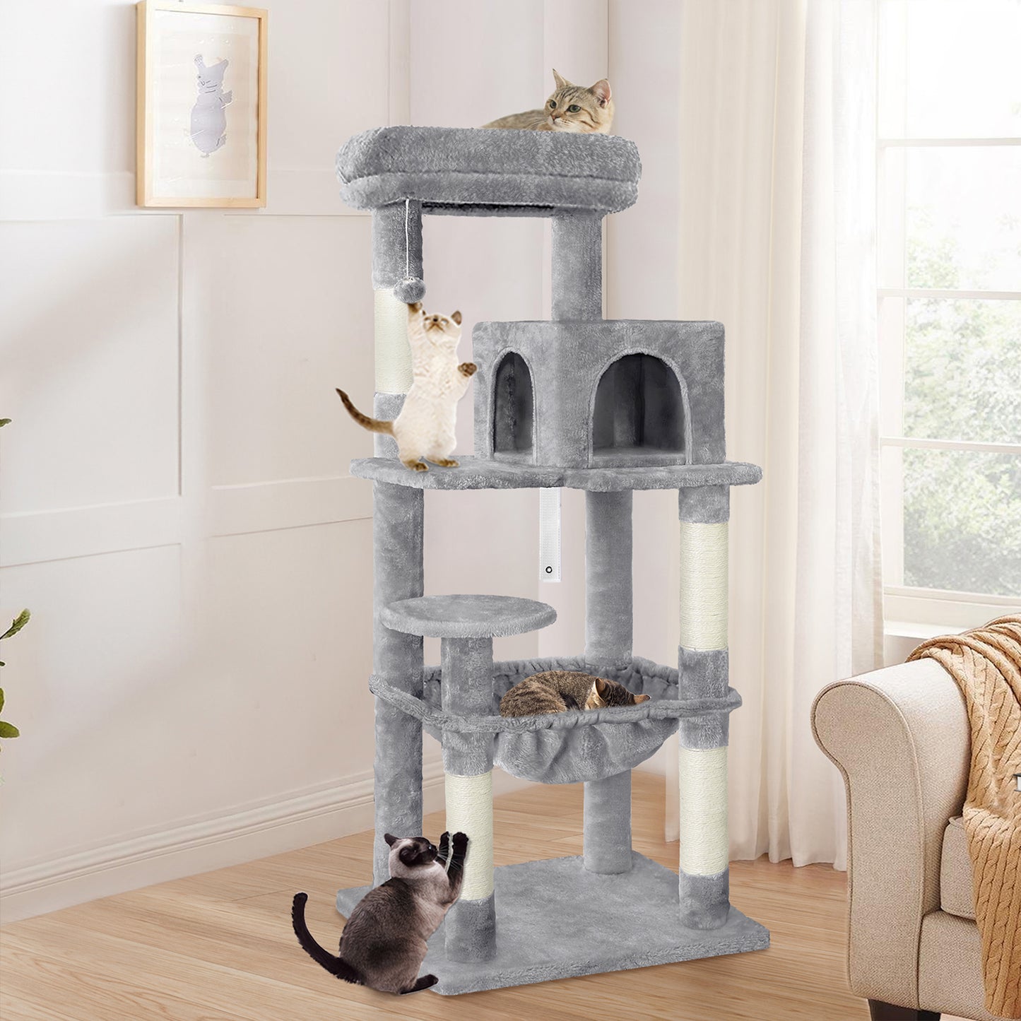 Cat Tree with Hammock Scratching Post Light Grey 143cm