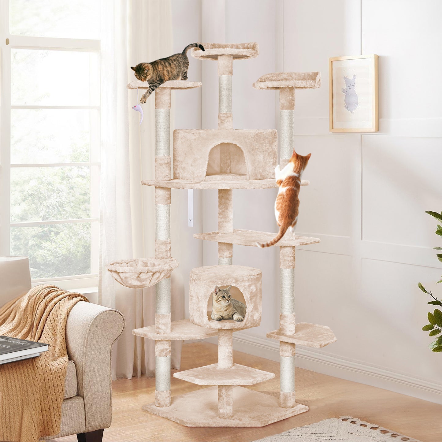 Cat Tree Scratching Post with Anti-tip Kit - Beige 202cm