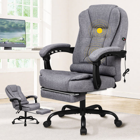 ELFORDSON Massage Office Chair with Footrest Executive Gaming Seat Breathable Fabric Upholstery, Grey