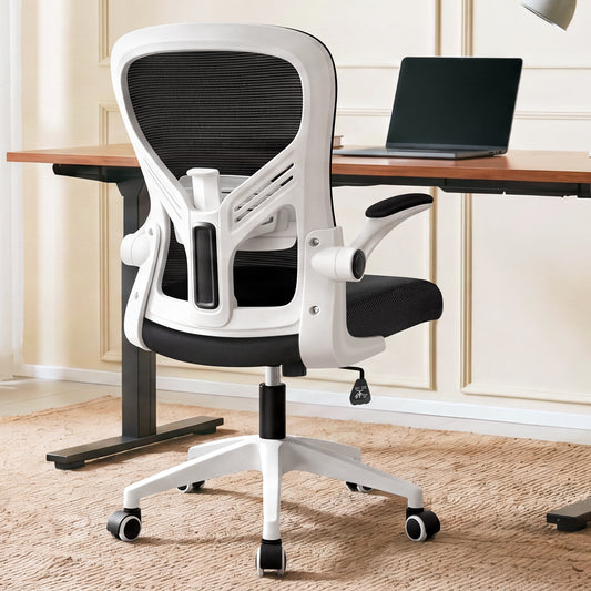 ELFORDSON Mesh Office Chair Executive Tilt Fabric Computer Work Black and White