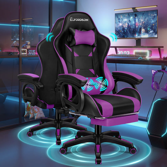 ELFORDSON Gaming Chair Lumbar Massage with Footrest, Purple