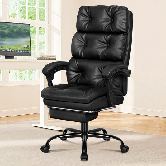 ELFORDSON Office Chair Executive Computer PU Leather Seat Work Recliner Gaming PU Leather Black