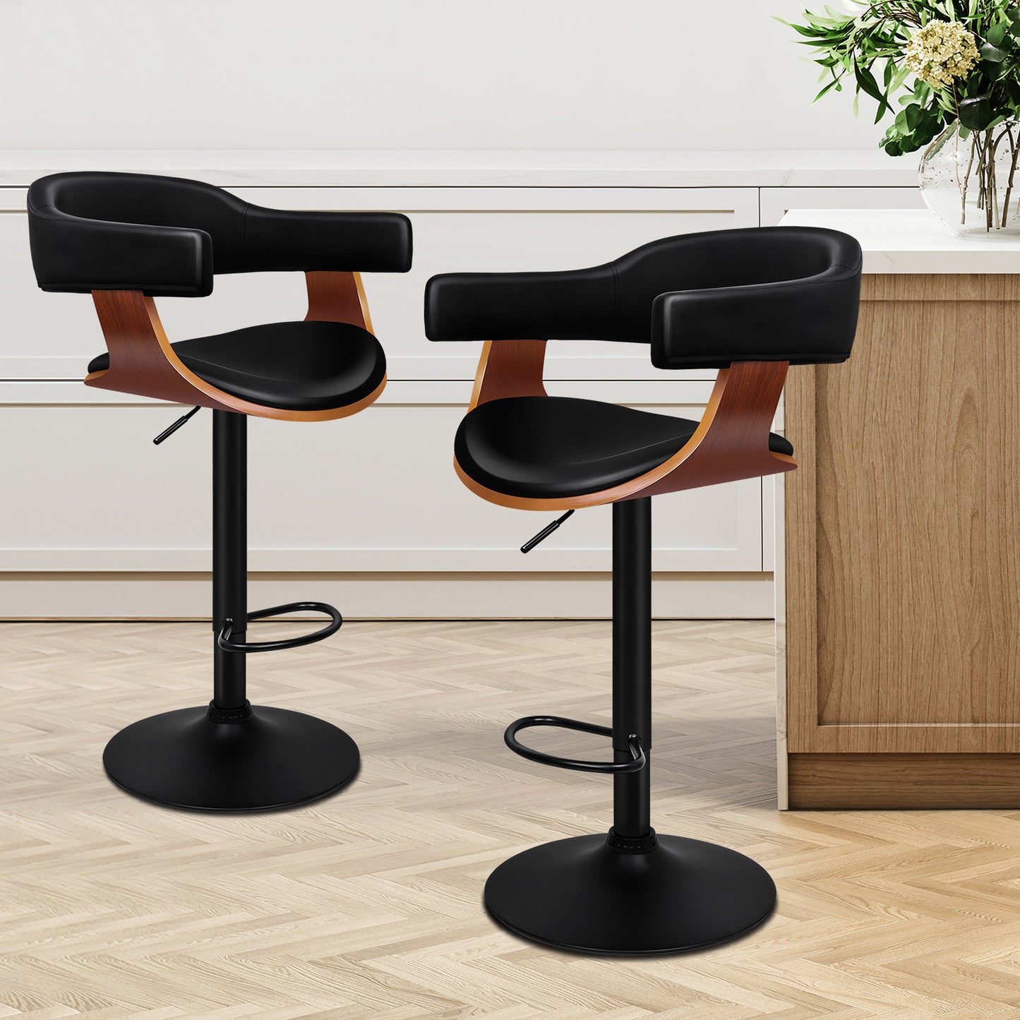 ALFORDSON 2x Bar Stool Joan Kitchen Swivel Chair Wooden Leather Gas Lift