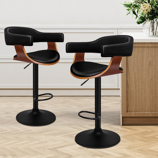 ALFORDSON 2x Bar Stool Joan Kitchen Swivel Chair Wooden Leather Gas Lift