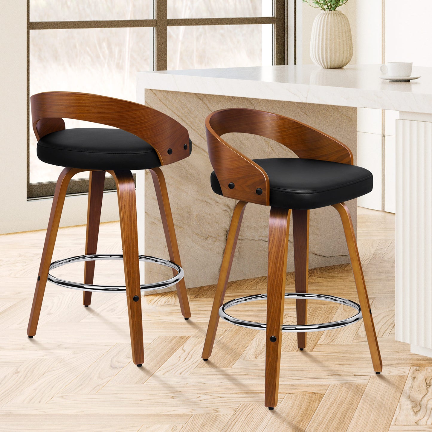 ALFORDSON 2x Swivel Bar Stools Caden Kitchen Wooden Dining Chair BLACK