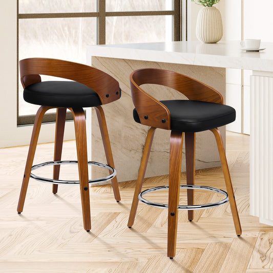 ALFORDSON 2x Swivel Bar Stools Caden Kitchen Wooden Dining Chair BLACK