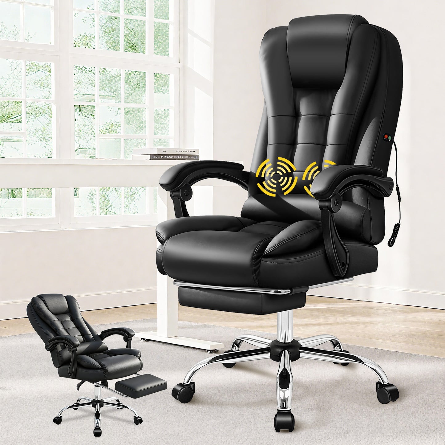 ELFORDSON Massage Office Chair Gaming Executive Seat PU Leather Black