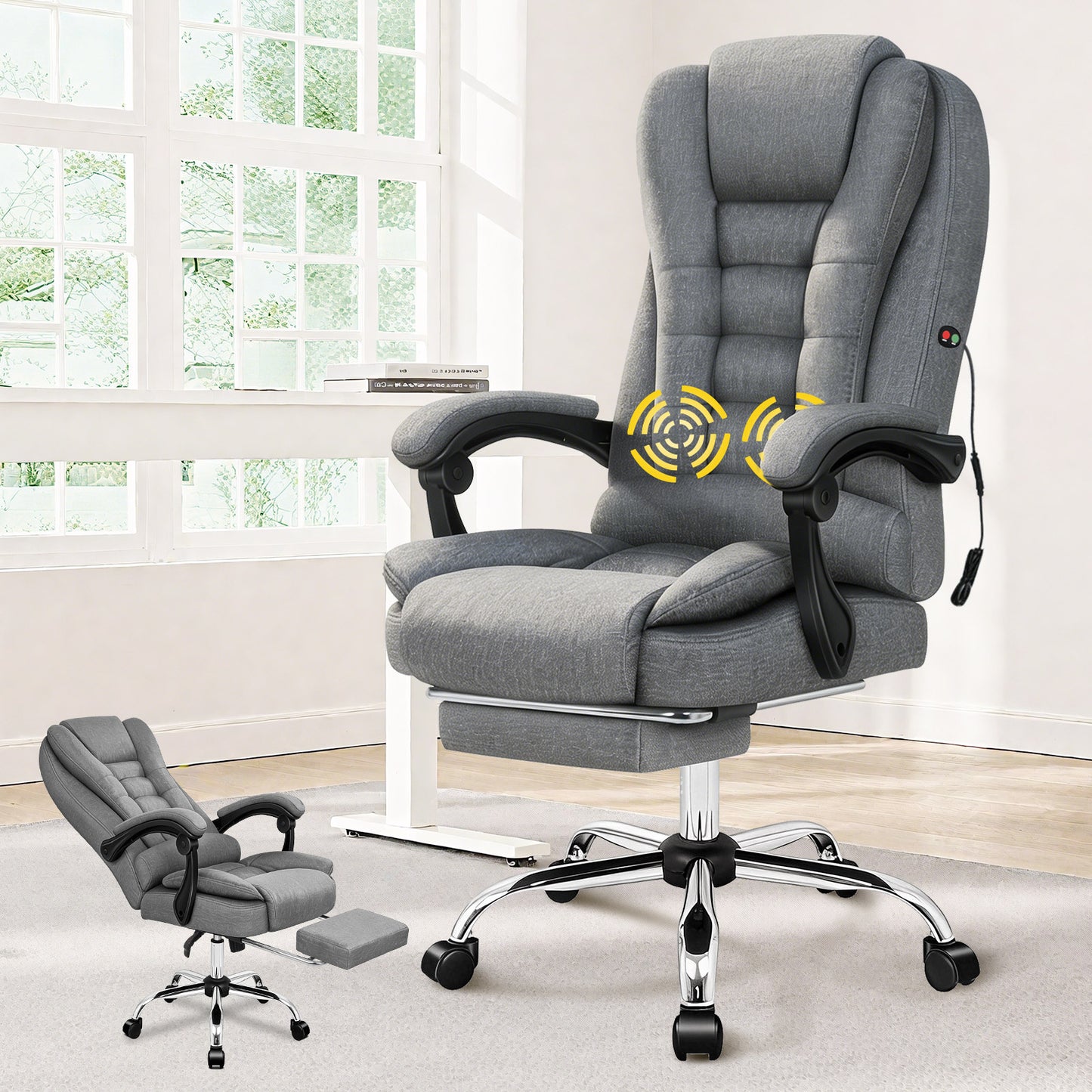 ELFORDSON Massage Office Chair Executive Seat Fabric Grey