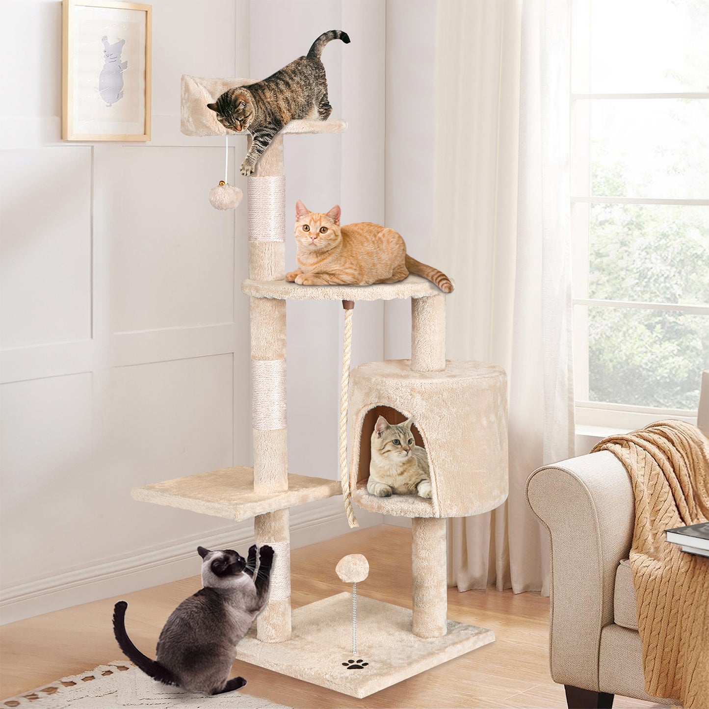 Cat Tree Scratching Post Scratcher Tower Condo House Furniture 112 Beige