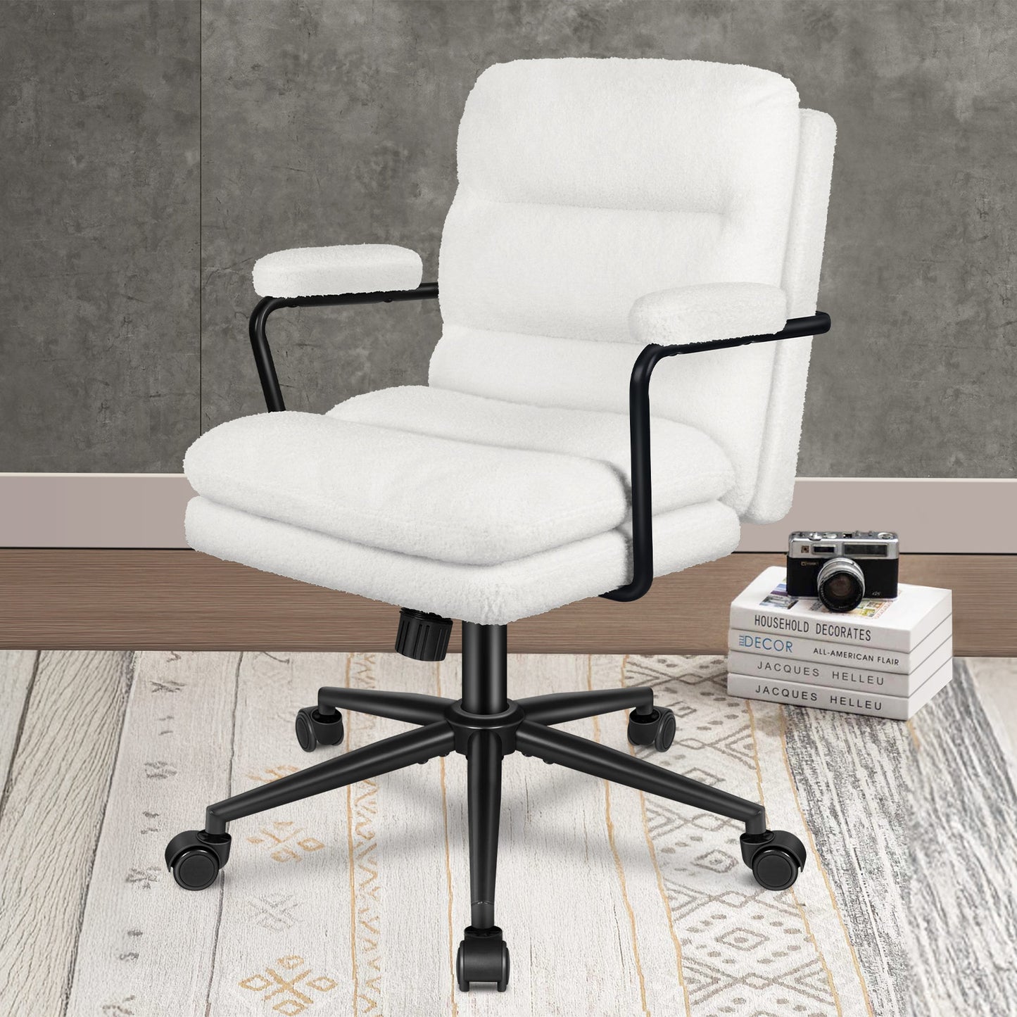 ELFORDSON Office Chair Ergonomic Executive Computer Work Seat Boucle White