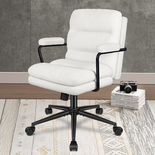 ELFORDSON Office Chair Ergonomic Executive Computer Work Seat Boucle White