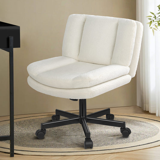 ELFORDSON Armless Office Desk Chair Mid Back Wide Seat Boucle Fabric White