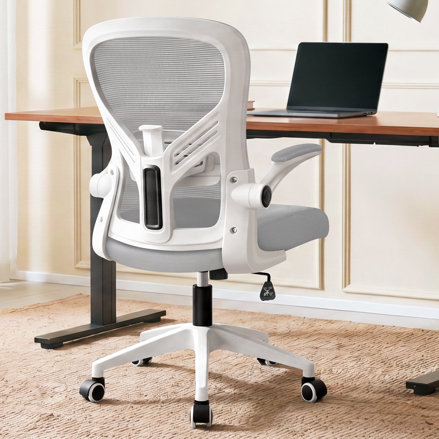 ELFORDSON Mesh Office Chair Executive Tilt Fabric Computer Work Grey and White