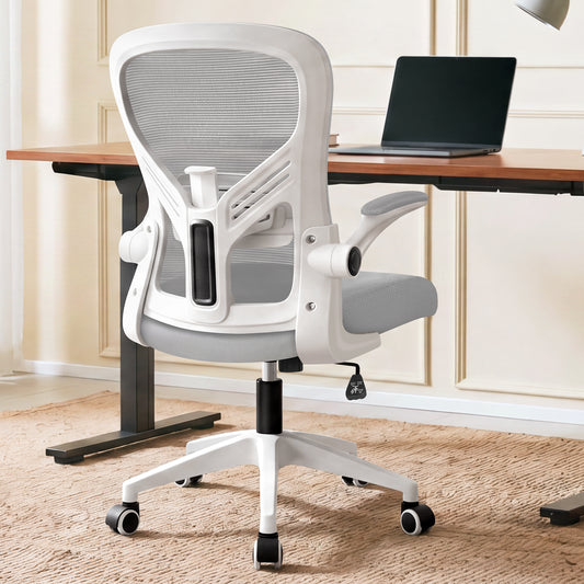 ELFORDSON Mesh Office Chair Executive Tilt Fabric Computer Work Grey and White