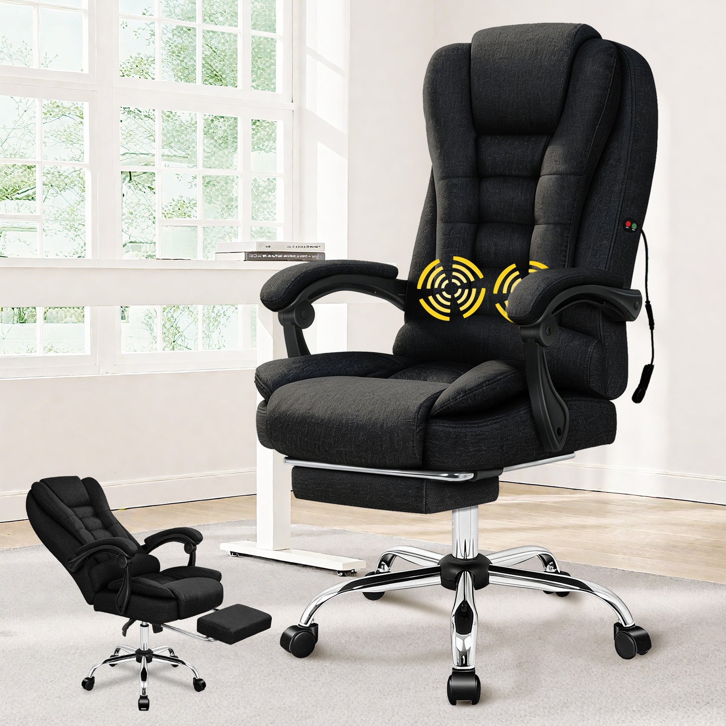 ELFORDSON Massage Office Chair Executive Seat Fabric Black