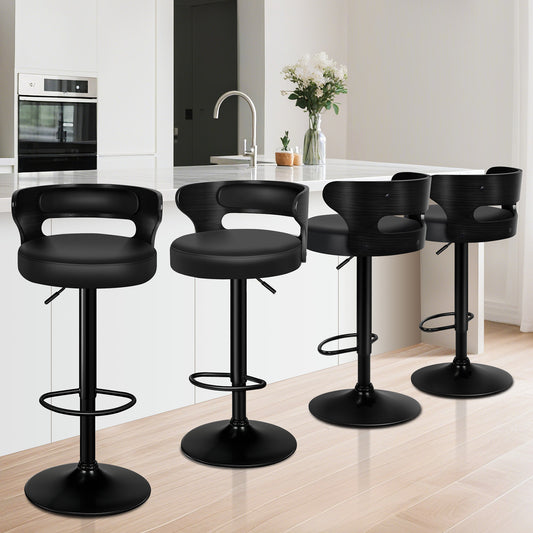 ALFORDSON 4x Bar Stool Kitchen Swivel Chair Wooden Leather Ramiro All Black
