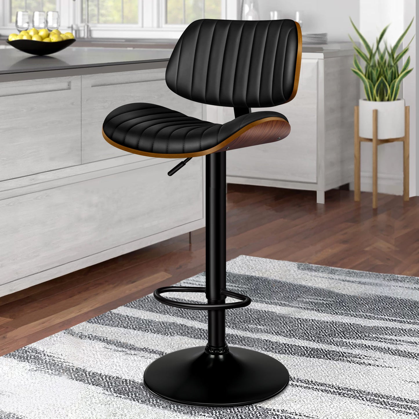 ALFORDSON 1x Bar Stool Kitchen Swivel Chair Wooden Leather Gas Lift Black