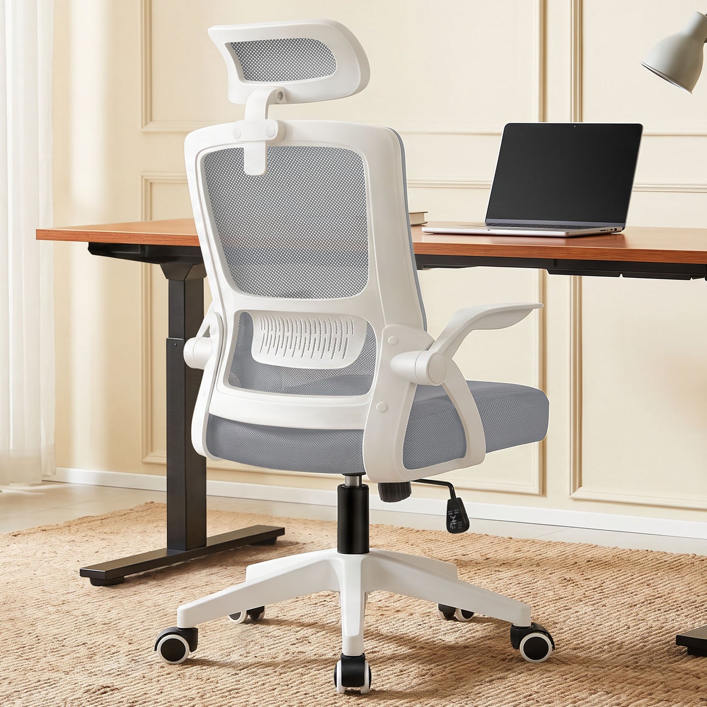 ELFORDSON Mesh Office Chair Seat Tilt Fabric Gaming Racing Computer Light Grey