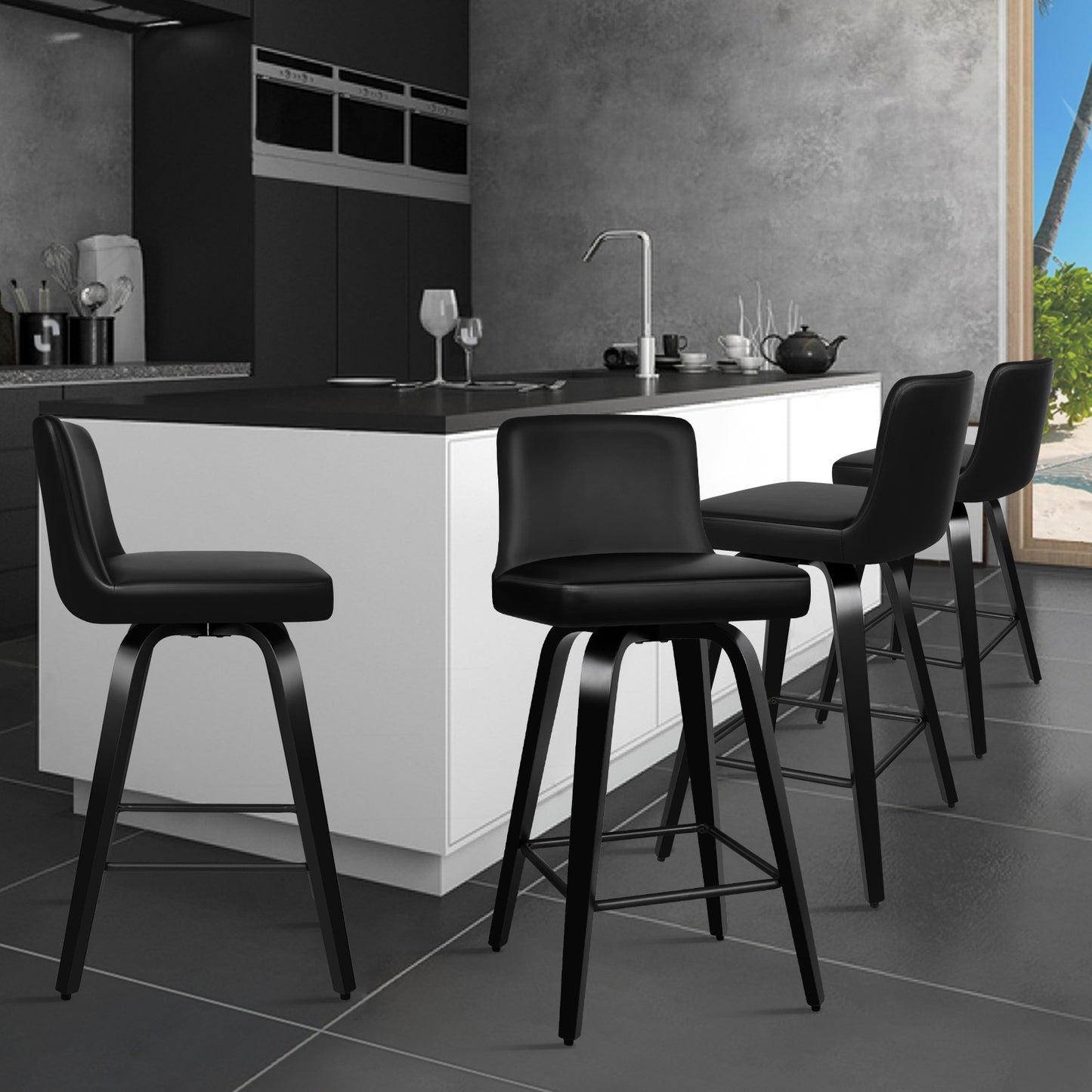 ALFORDSON 4x Swivel Bar Stools Bailey Kitchen Wooden Dining Chair ALL BLACK