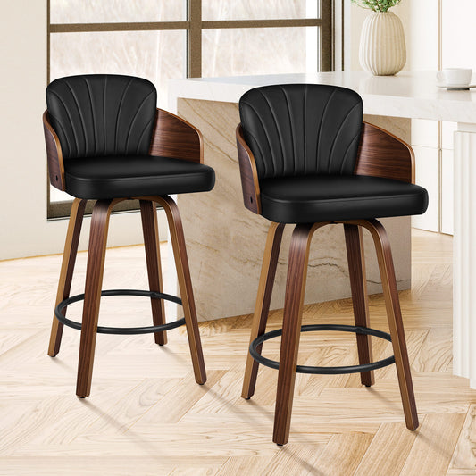 ALFORDSON 2x Swivel Bar Stools Alice Kitchen Wooden Dining Chair Black