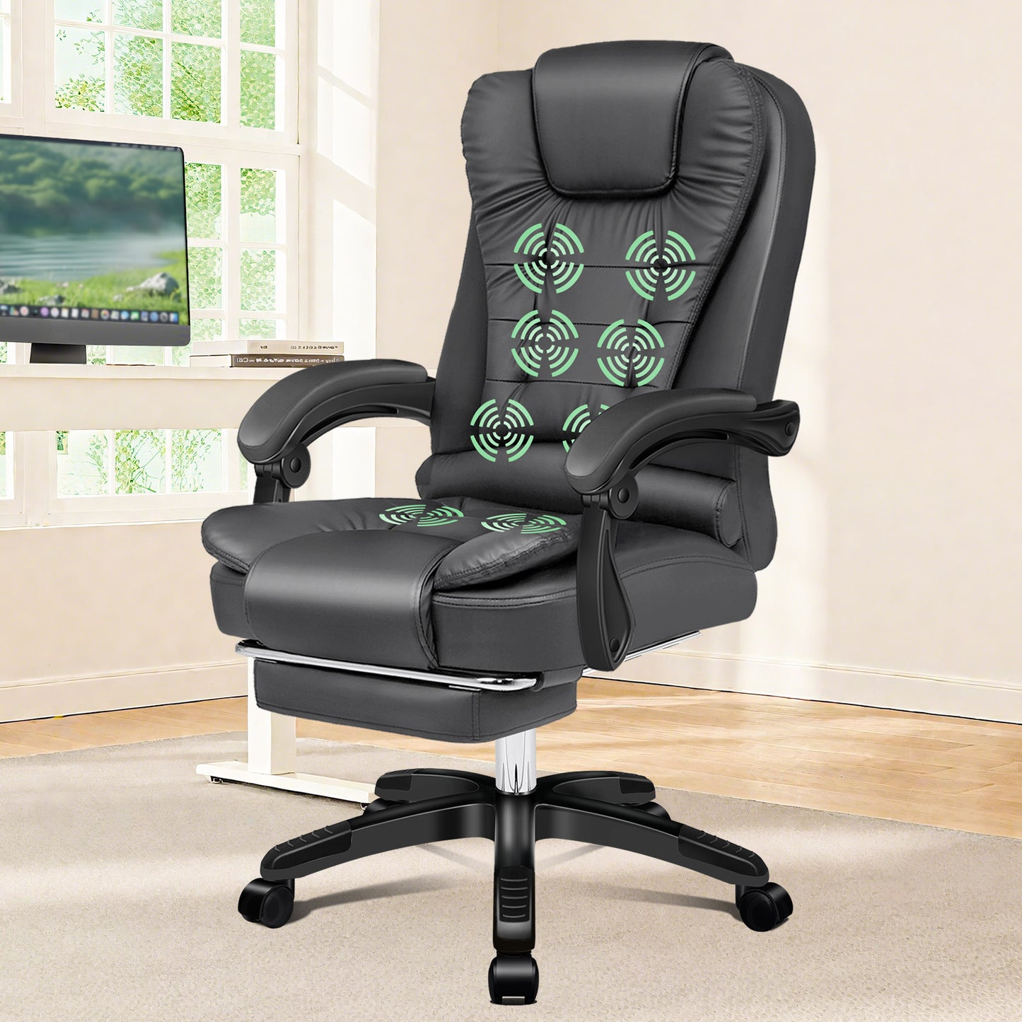 ELFORDSON Office Chair with 8-Point Massage and Heat Function, Grey