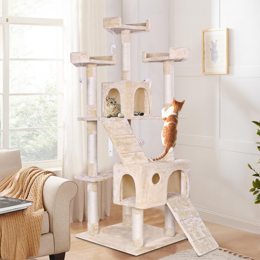 Cat Tree Scratching Post with Mouse Toy - Beige 180cm