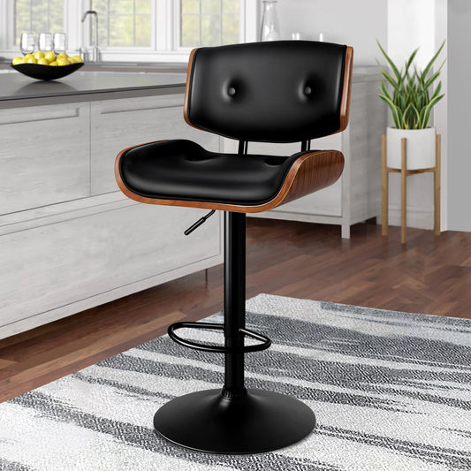 ALFORDSON Bar Stools, Wooden, 360° Swivel PU Leather, Black