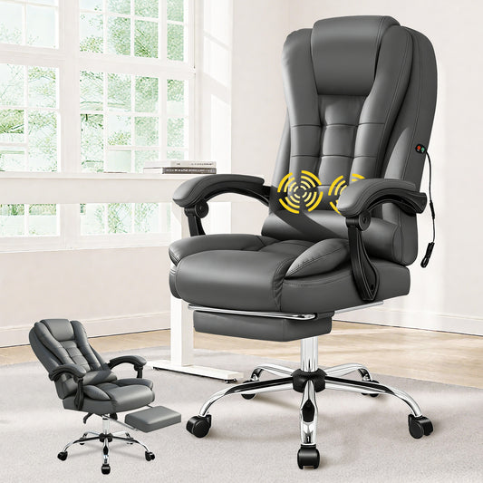 ELFORDSON Massage Office Chair Gaming Executive Seat PU Leather Grey