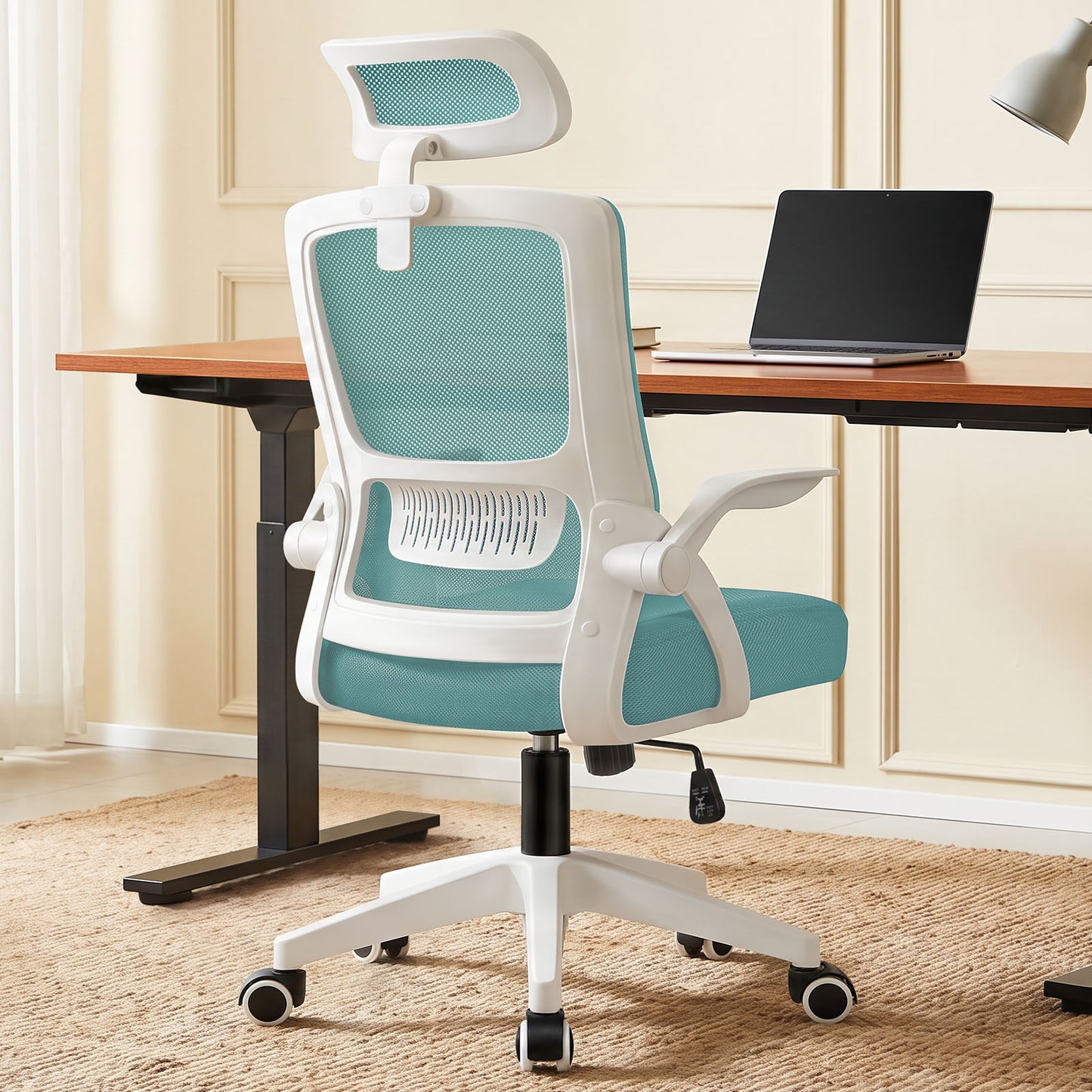 ELFORDSON Mesh Office Chair Executive Fabric Seat Tilt Computer Cyan