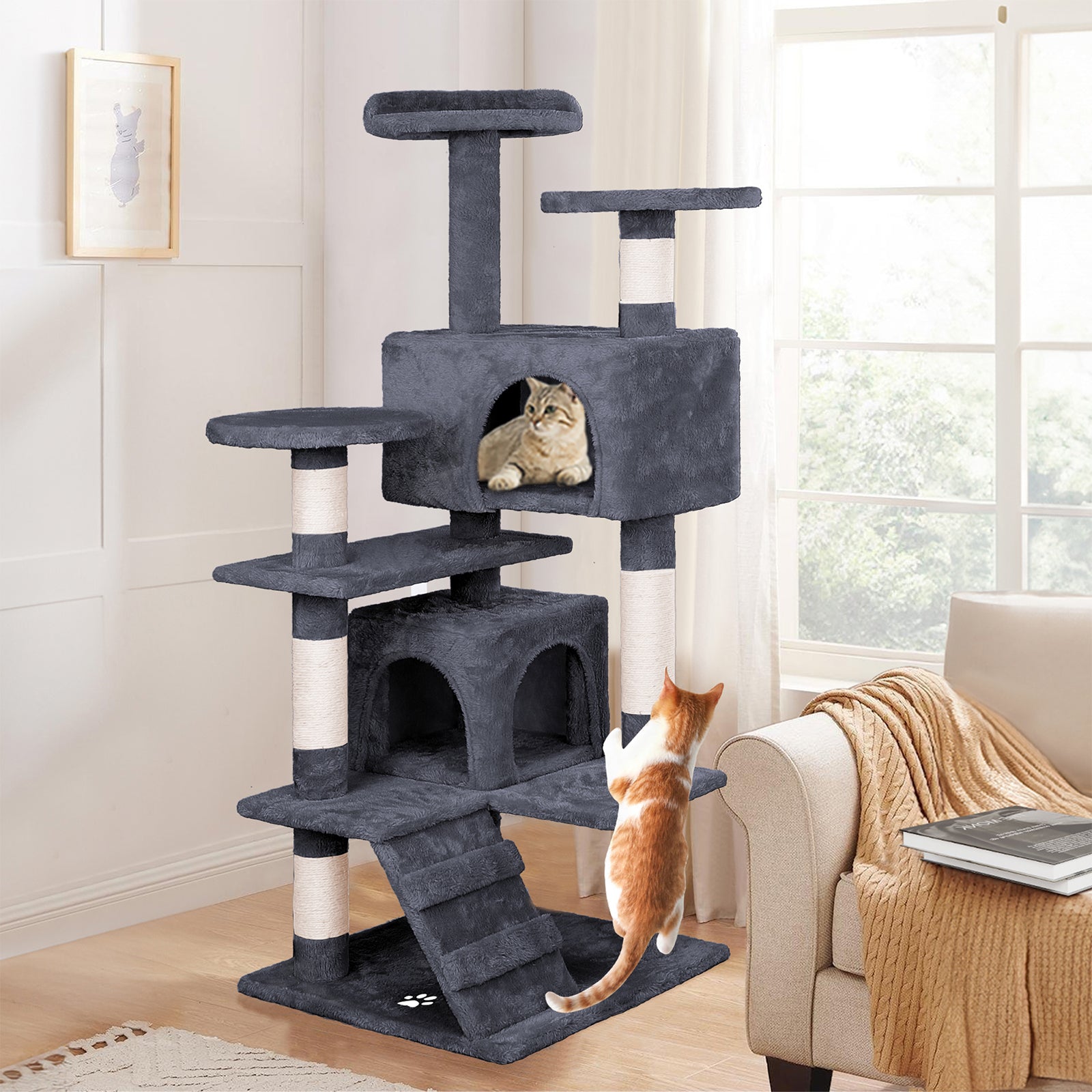 Cat Tree Scratching Post with House Grey 132cm – Elfordson