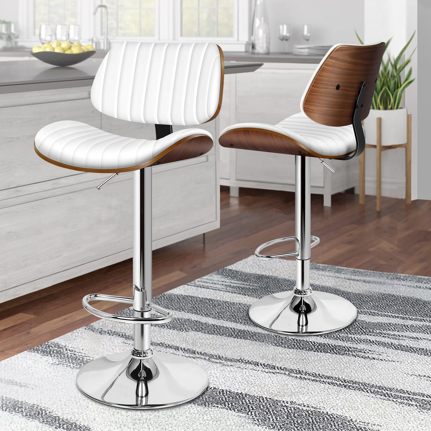 ALFORDSON 2x Bar Stool Kitchen Swivel Chair Wooden Leather Gas Lift White