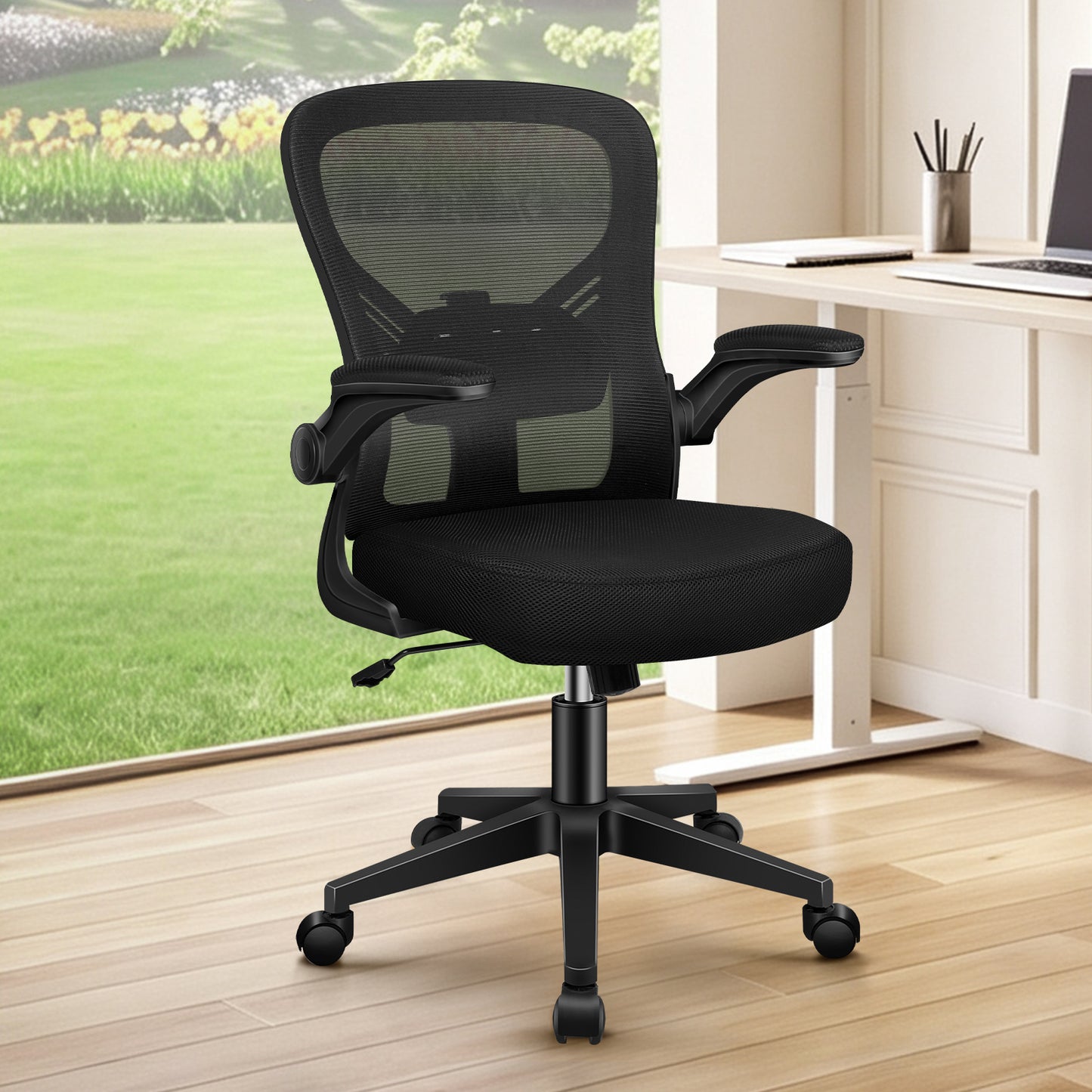ELFORDSON Mesh Office Chair Executive Tilt Fabric Computer Work All Black