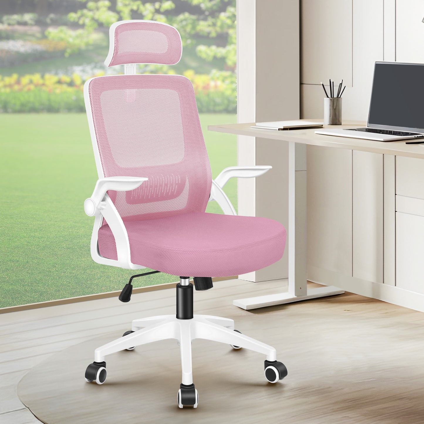 ELFORDSON Mesh Office Chair Executive Fabric Seat Tilt Computer Pink