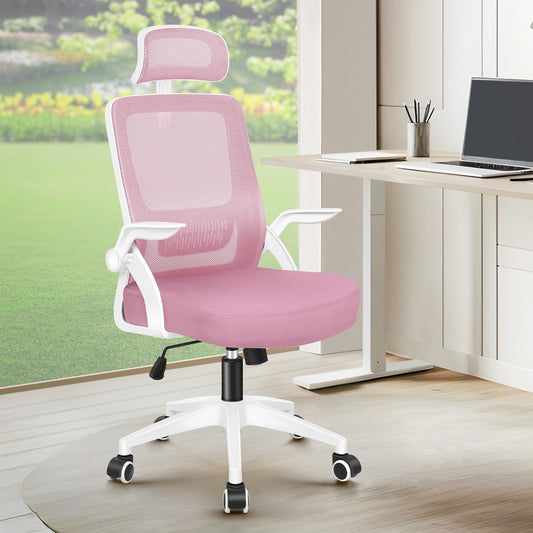 ELFORDSON Mesh Office Chair Executive Fabric Seat Tilt Computer Pink