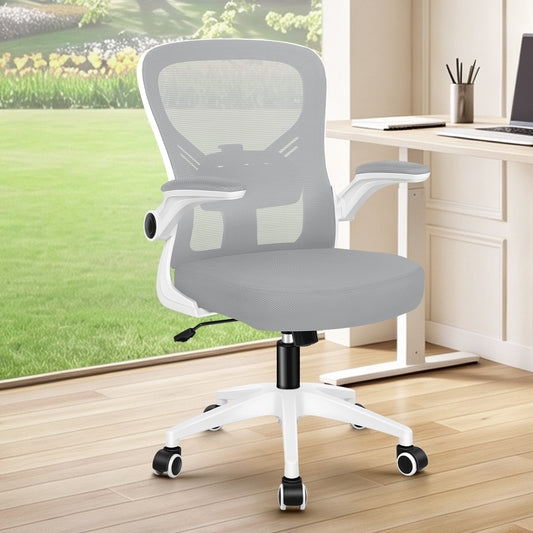 ELFORDSON Mesh Office Chair Executive Tilt Fabric Computer Work Grey and White