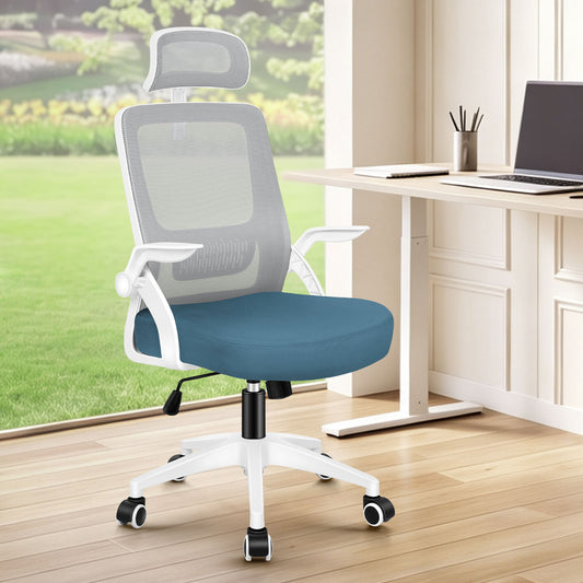 ELFORDSON Mesh Office Chair Executive Fabric Seat Tilt Computer Blue and Grey