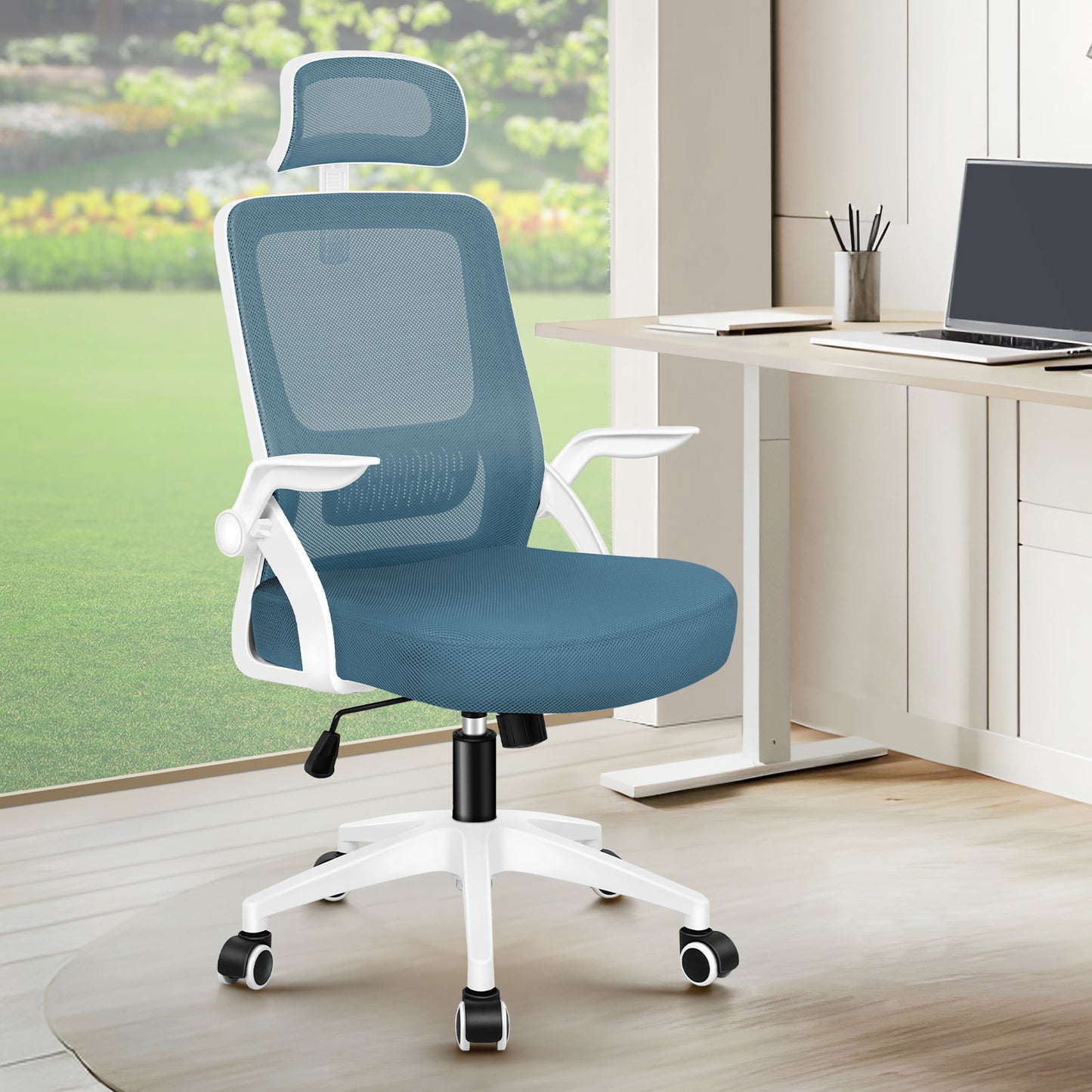 ELFORDSON Mesh Office Chair Executive Fabric Seat Tilt Computer Blue