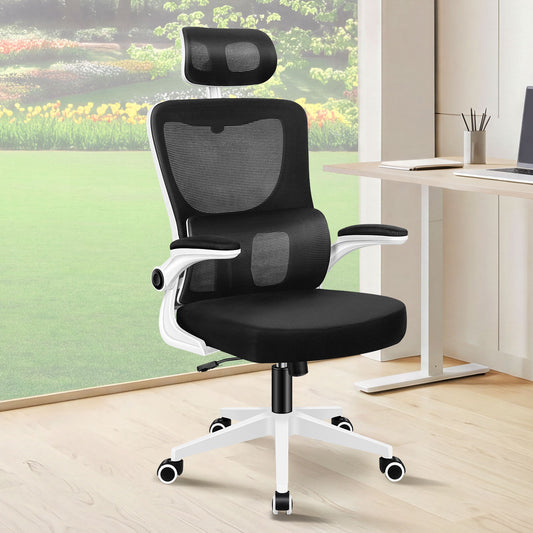 ELFORDSON Mesh Office Chair Executive Computer Fabric Tilt Black and White